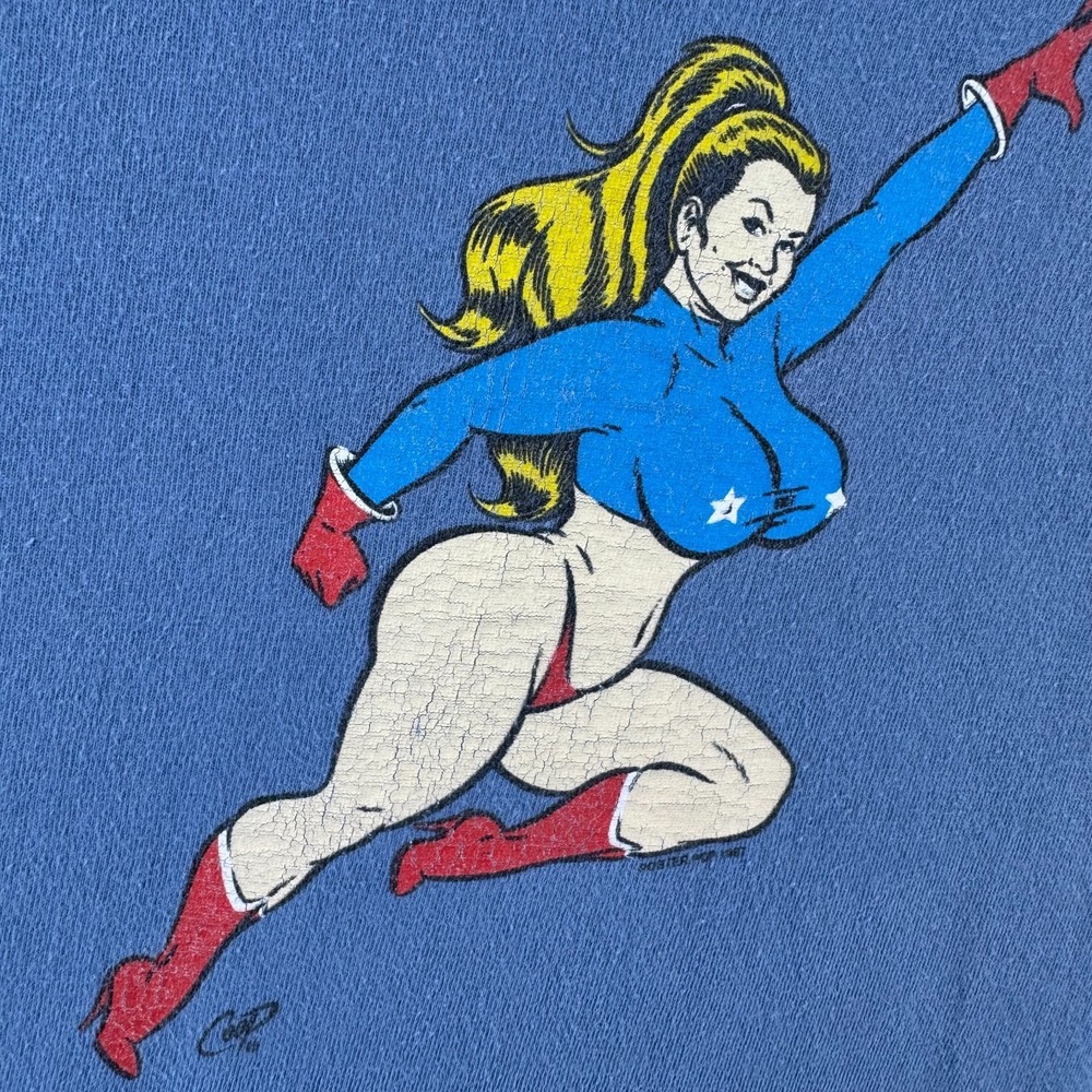 Vintage Coop Art Shirt Mens Large 90s Devil Woman Super Hero Rocket Girl Tee USA - Picture 3 of 16